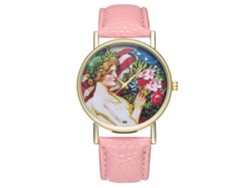 Reloj De Cuarzo Con Correa De Cuero Pu Fashion, Diseño Cartoon, Unisex (rosa)