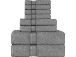 2026-41364-juego De Toallas Grises, 2 Toallas De Baño, 2 Toallas De Manos Y 4 Toallitas, Algodón 600 Gsm Absorbente