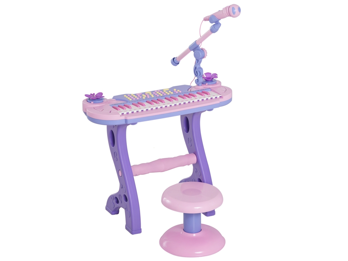 Piano Electrónico Infantil Con 37 Teclas, Micrófono, Taburete, Luces, Karaoke, Usb, Mp3, Rosa, 3+