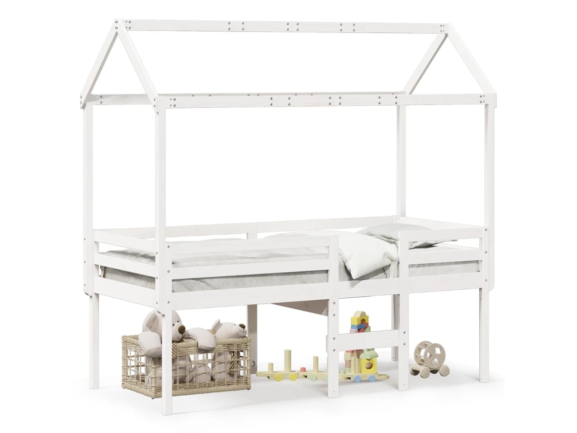 Cama Alta Con Techo 80x200 Cm Pino Macizo Blanco Dkd Home Decor