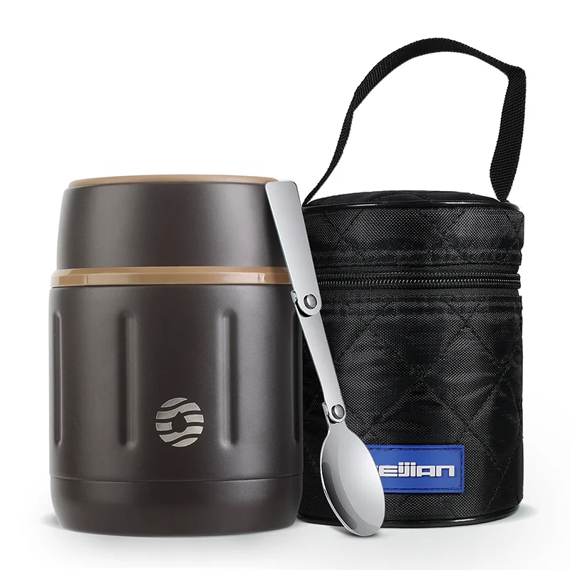 Termo (marrón, 500 Ml) De Acero Inoxidable 316 Apto Para Uso Alimentario, Con Aislamiento Al Vacío Y Cuchara.