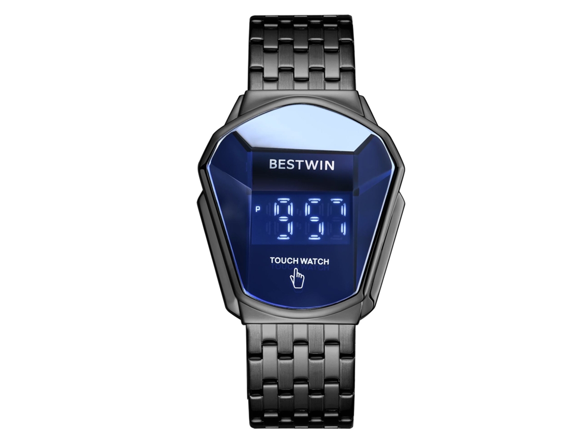 Reloj Táctil Para Hombre (correa De Acero Negra Y Azul)