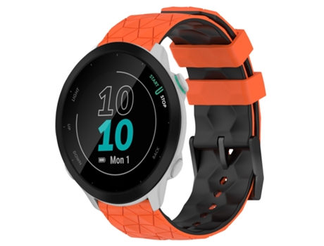 Correa de reloj inteligente para Garmin Forerunner 55 20 mm Patrón de fútbol de silicona bicolor (naranja + negro)