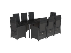 Maison Exclusive - Juego de comedor de jardín de 9 piezas con cojines de mimbre, negro