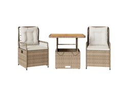 Conjunto de comedor de jardín de 3 piezas con cojines de mimbre, beige, EXCLUSIVO DE LA CASA (3 piezas)