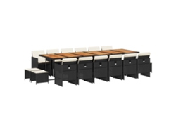 Juego de comedor de jardín de 17 piezas con cojines de mimbre, negro, EXCLUSIVO DE LA CASA (17 piezas)