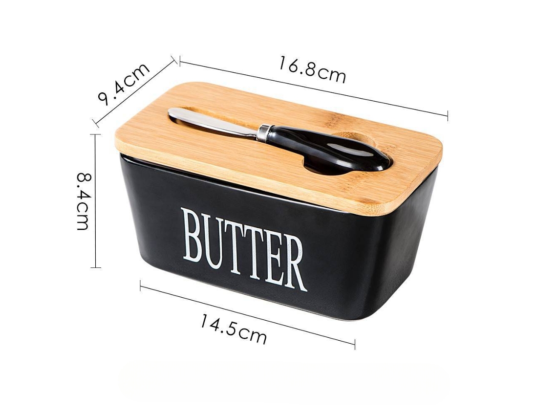 Mantequera de cerámica con tapa de silicona, cuchillo multiusos de acero inoxidable negro Siurn