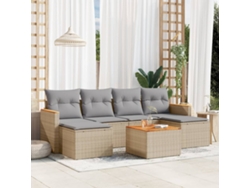 Conjunto de sofá de jardín de 7 piezas con cojines, mimbre beige mixto, DKD Home Decor