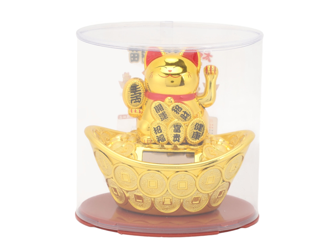 Lingote Solar Lucky Cat De Plástico, Encantador Y Decorativo, Para La Bendición De La Riqueza Mly23029-4 Oro