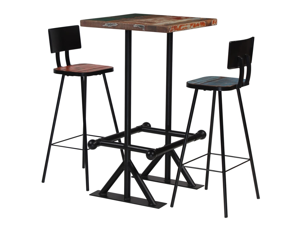 Set De Muebles De Bar 3 Pzas Madera Maciza Reciclada Multicolor