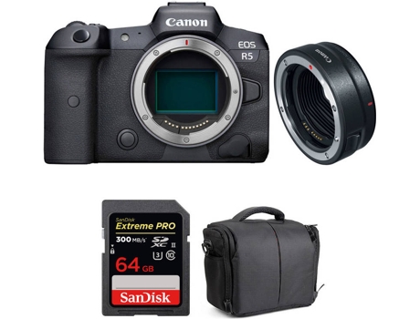 Kit Cámara CANON EOS R5 EF-EOS R + SanDisk 64 GB + Bolsa (Full-Frame)