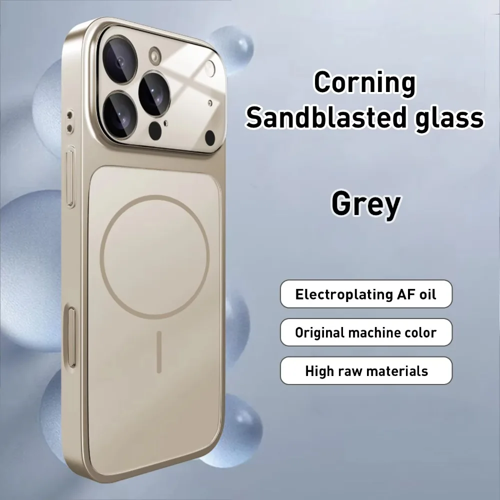 (iphone 16 Pro Max, Gris) Funda De Cristal Nanoesmerilado Para Iphone, Compatible Con Carga Inalámbrica Magsafe