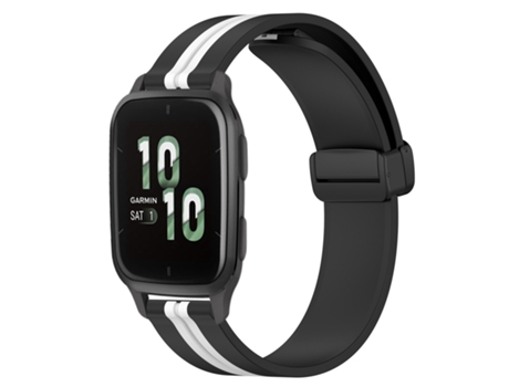Correa de reloj inteligente para Garmin Forerunner Sq2, correa de silicona de 20mm con cierre magnético plegable (negro + blanco)