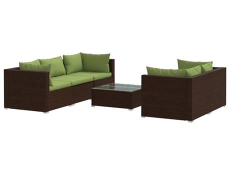 Conjunto 6 muebles de jardín VIDAXL y cojines ratán sintético marrón