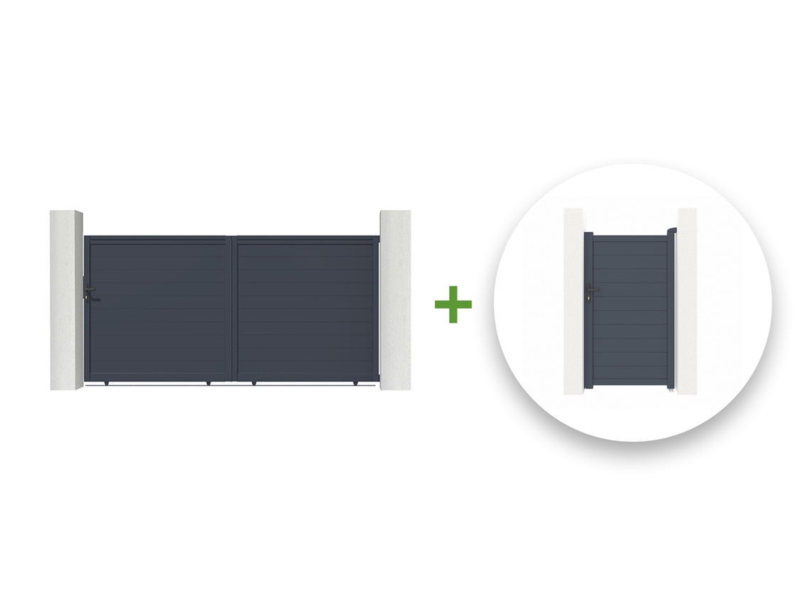 Pack puerta corredera EIGER 3,5m H.180cm + puerta peatonal 1m H.180cm