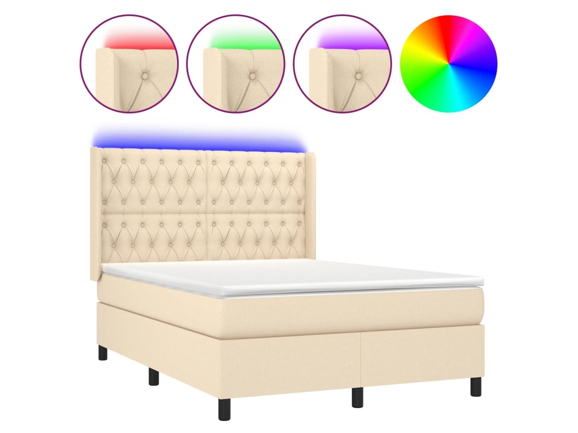 Maison Exclusive - Cama Box Spring Colchón Y Luces Led Tela Crema 140x200 Cm