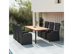 Juego de comedor de jardín de 7 piezas con cojines de mimbre negros de DKD Home Decor