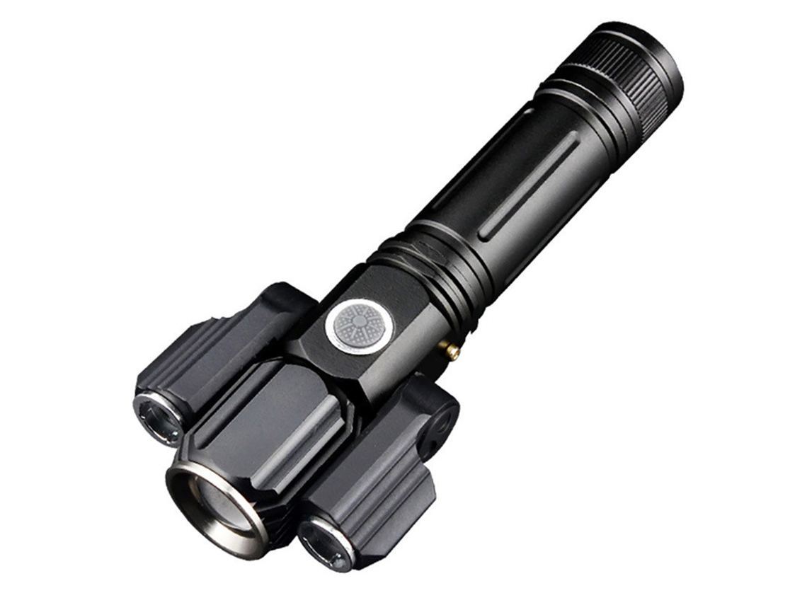 Linterna táctica LED, linterna de 1000 lúmenes, recargable, impermeable, con zoom, 4 modos, negro YIZHOOD