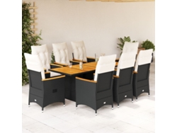 Juego de comedor de jardín de 9 piezas con cojines de mimbre negros de DKD Home Decor