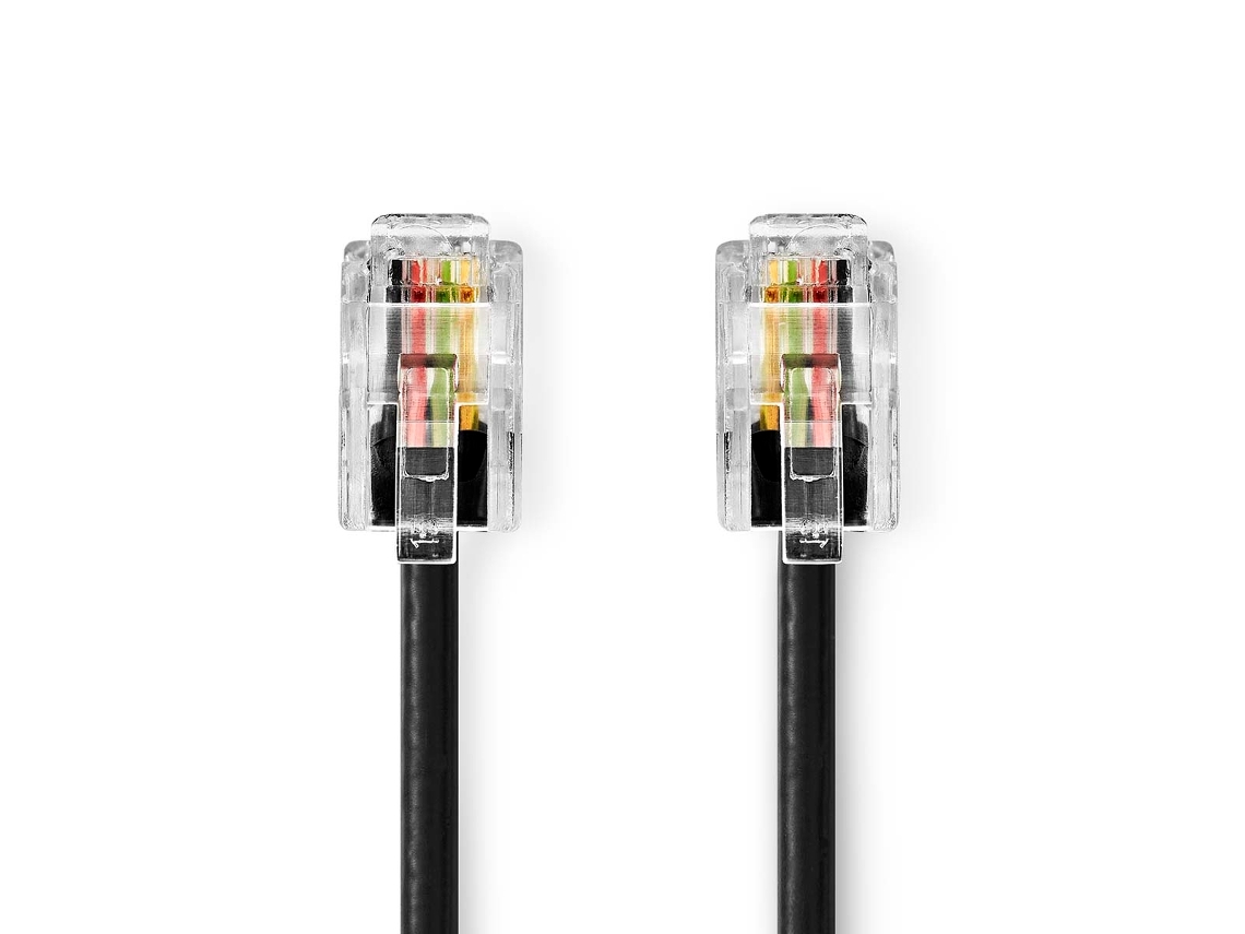 Cable telecom RJ10 Macho RJ10 Macho 5.00 m Diseño del cable: En espiral Tipo de cable: RJ10 Negro NEDIS