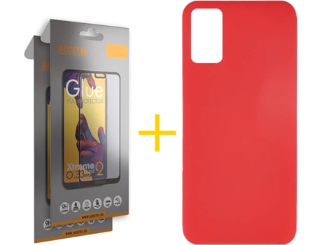 Funda y Protector de Vidrio Full 2 x Samsung Galaxy A41 ACCETEL Silicona Líquida Rojo