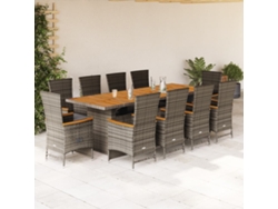 Juego de comedor de jardín de 11 piezas con cojines de mimbre gris DKD Home Decor