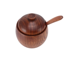 Azucarero De Madera Con Cuchara Y Tapa Para Guardar Especias, Sal Y Pimienta En La Cocina.