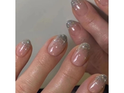 Uñas Postizas Cortas Con Forma De Almendra, Puntas Francesas Y Diseño De Tapa Completa Redondeada.