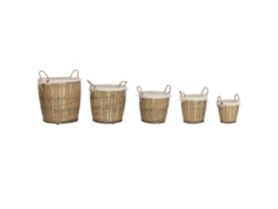 Set 5 Cesta Mimbre Algodon Ruedas Y Asas 75x75x75cm