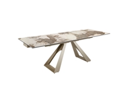 Mesa comedor extensible rectangular mármol porcelánico y acero color champagne ANGEL CERDA