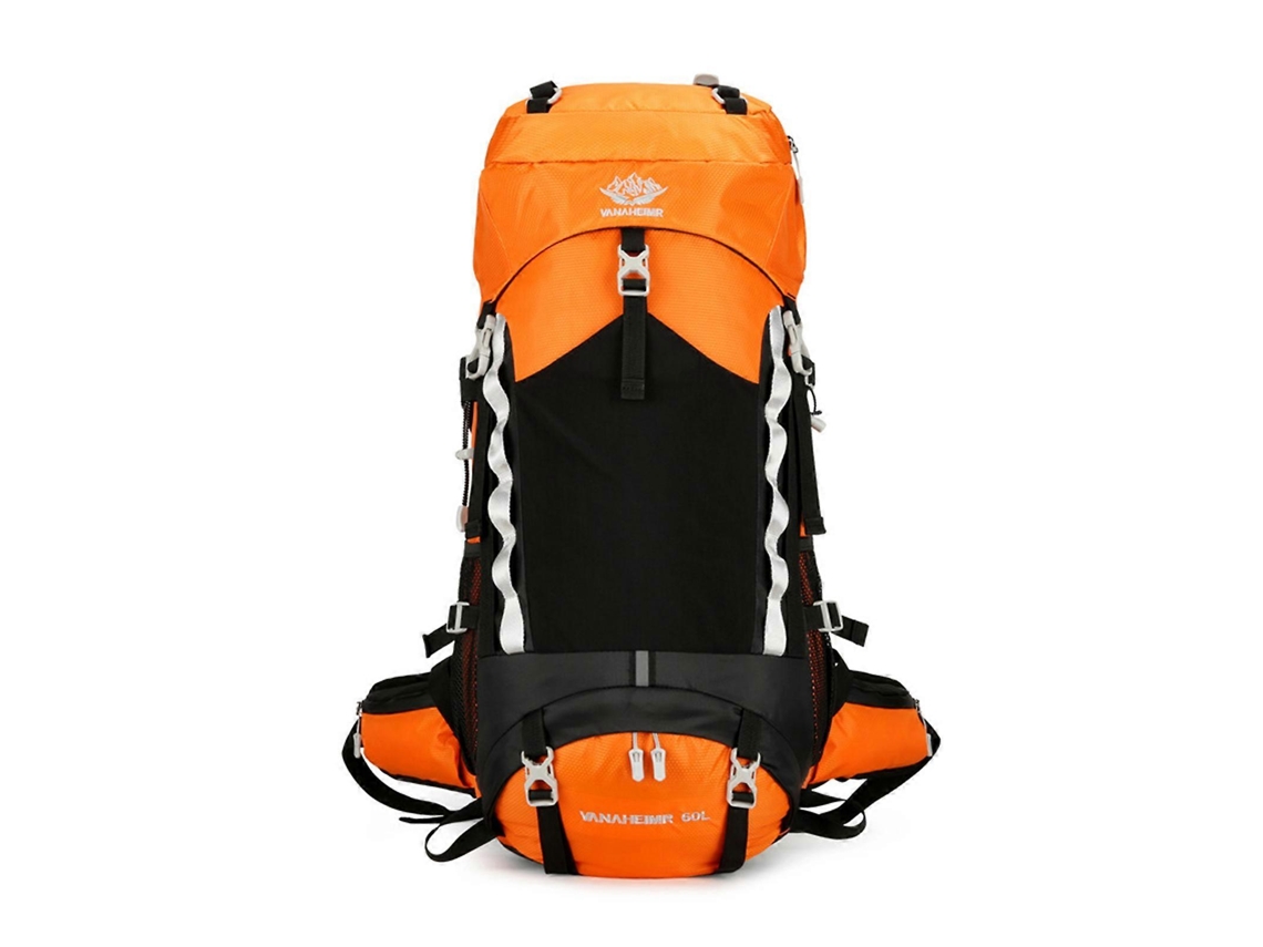 Mochila resistente para senderismo, acampada y montañismo, con una capacidad de 60 litros, unisex, de color naranja.