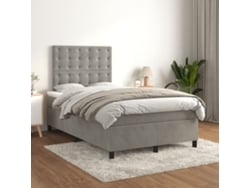 Cama Box Spring Con Colchón Terciopelo Gris Claro 120x200 Cm
