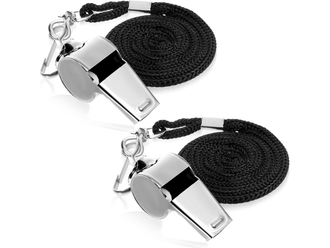 Juego De 2 Silbatos De Entrenador De Acero Inoxidable - Silbato De Árbitro Con Cordón - Plateado