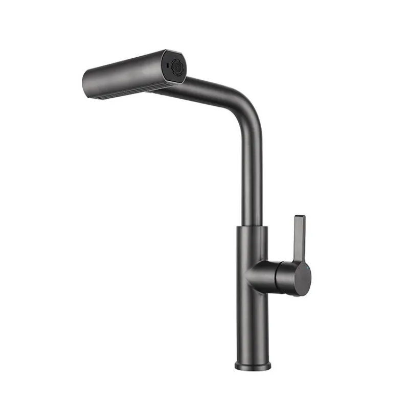 Grifo De Cocina Tipo Cascada De 4 Modos (gris Metalizado) Con Cabezal De Ducha Extraíble, Agua Fría Y Caliente.
