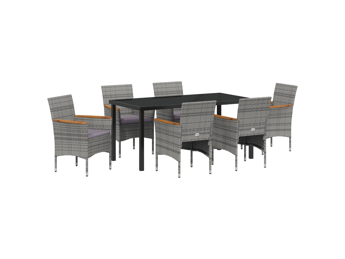 Conjunto de comedor de jardín vidaXL 7 piezas de ratán sintético gris