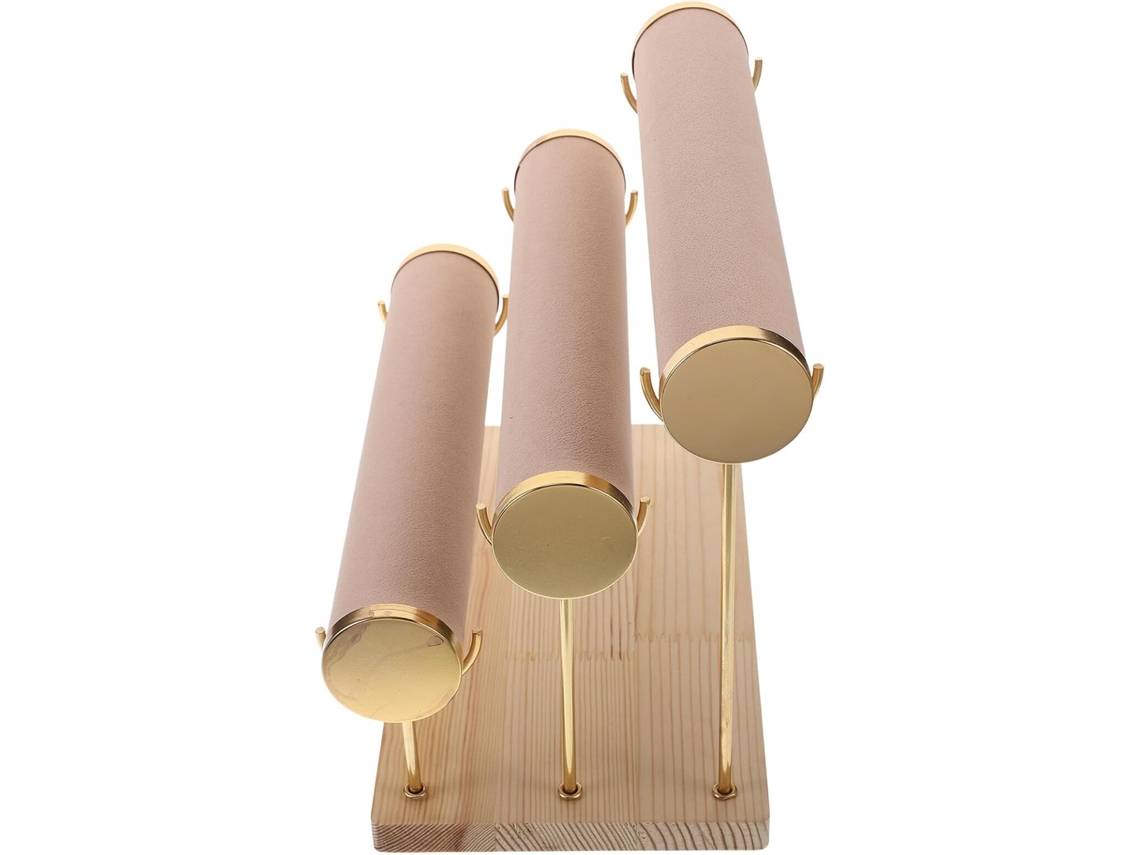Soporte Para Joyas Nuobesty, Expositor Para Relojes Y Pulseras, 3 Niveles, Madera Maciza, Base Dorada.