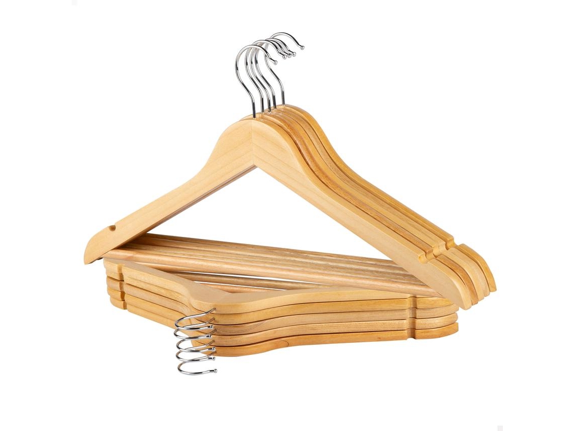 MAX HOME Pack 10 perchas de madera color natural