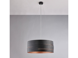 Lámpara colgante Mambo en hierro lacado negro con decoración exterior negra. Interior en cobre envejecido con cables de acero ajustables. 3 luces 120 45 Belight