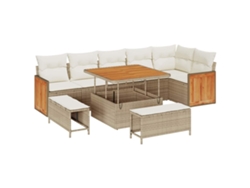 Maison Exclusive - Juego de sofás de jardín de mimbre beige y crema de 11 piezas