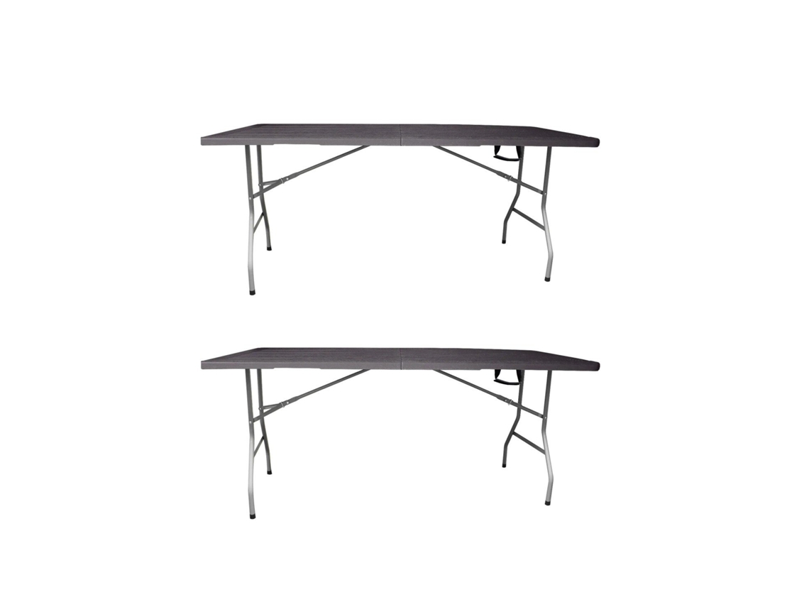Mesa Plegable Rectangular 180x70x74cm Catering | Mesa Resina Con Patas De Acero Plegable Para Eventos Y Terrazas Marrón 2 Unidades