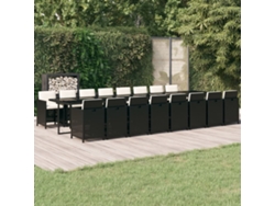 Juego de comedor de jardín DKD Home Decor de 17 piezas con cojines de mimbre negros