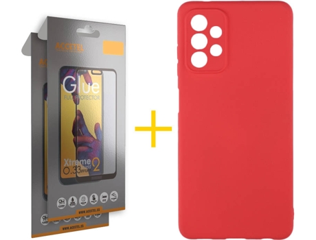 Kit Funda + Protector de Pantalla Samsung A32 5G ACCETEL Cristal Templado 5192 Rojo