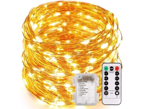 Cadena de luces a pilas, ECOWH 10,5 m 100 LED blanco cálido Cadena de luces a pilas con mando a distancia y temporizador, cadena de luces impermeable