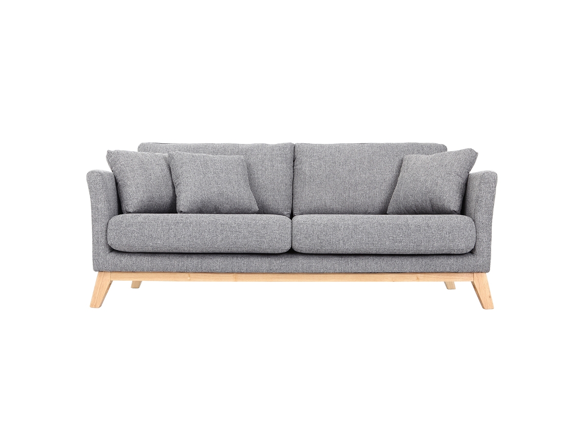 Sofá Nórdico 3 Plazas Gris Claro Desenfundable Patas Madera Oslo MILIBOO