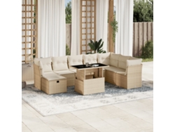 Conjunto de sofá de jardín de 9 piezas con cojines, mimbre sintético beige, Dkd Home Decor