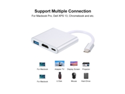 Adaptador 3 En 1 Usb C 3.1 Para Usb 3.0/hdmi, Hub Para Macbook Pro Y Dell Xps 13 Luz Dourada