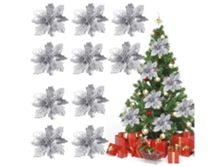 10 Flores Artificiales De Nochebuena Con Purpurina, Decoración Navideña Reutilizable.