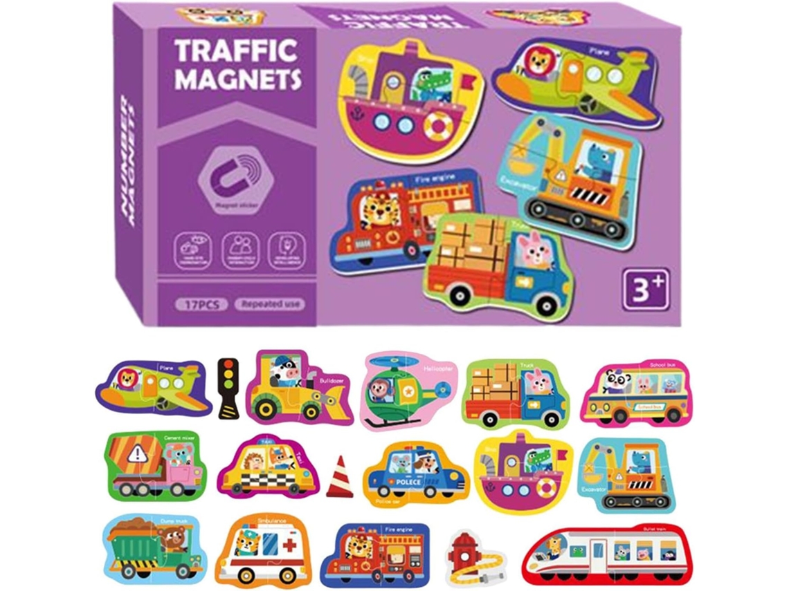 Juguete educativo para niños de 3 a 6 años - Juego magnético portátil - 17 piezas con temática de tráfico. CHABERLU