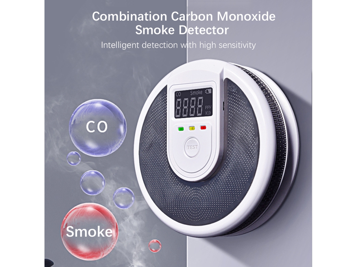 Detector De Humo Y Monóxido De Carbono Combinado Con Alarma Por Voz Humana Y Pantalla Lcd, Funciona Con Pilas.