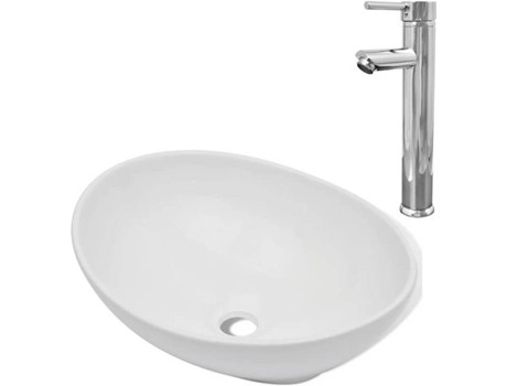 Lavabo VIDAxL de Baño con Grifo Mezclador Cerámica Ovalado Blanco